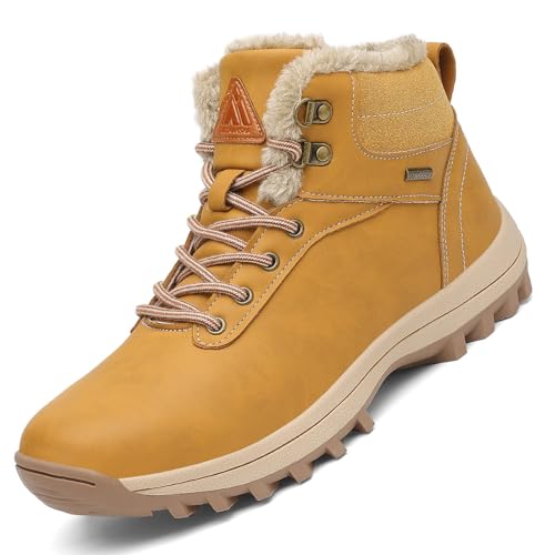 Mishansha Winterschuhe Herren Winterstiefel Damen Gefüttert Wasserdicht Warme Winter Boots Wanderschuhe Rutschfest Trekkingschuhe Gelb,GR.38 von Mishansha