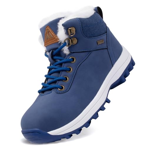 Mishansha Winterschuhe Jungen Winterstiefel Mädchen Kinderschuhe Schneeschuhe Kinder Wasserdicht Winter Wanderschuhe Gefüttert Winterboots Blau,Gr.24 von Mishansha