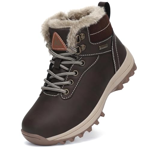 Mishansha Winterschuhe Jungen Winterstiefel Mädchen Kinderschuhe Schneeschuhe Kinder Wasserdicht Winter Wanderschuhe Gefüttert Winterboots Braun,Gr.27 von Mishansha