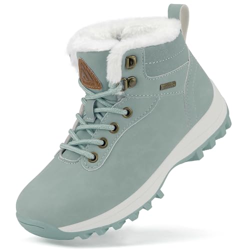 Mishansha Winterschuhe Jungen Winterstiefel Mädchen Kinderschuhe Schneeschuhe Kinder Wasserdicht Winter Wanderschuhe Gefüttert Winterboots Cyan,Gr.36 von Mishansha