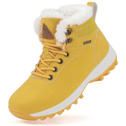Mishansha Winterschuhe Jungen Winterstiefel Mädchen Kinderschuhe Schneeschuhe Kinder Wasserdicht Winter Wanderschuhe Gefüttert Winterboots Gelb,Gr.32 von Mishansha