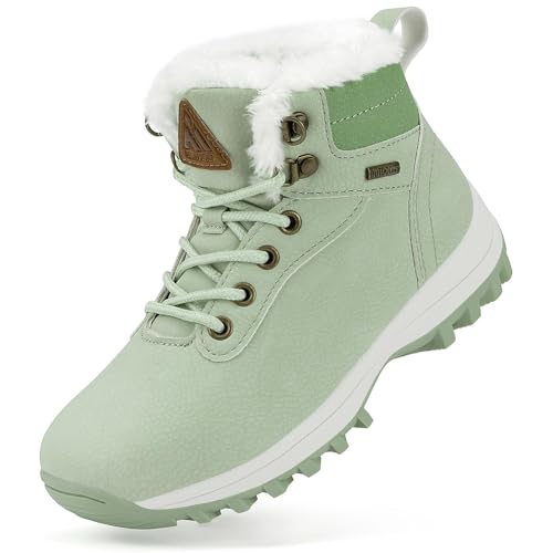 Mishansha Winterschuhe Jungen Winterstiefel Mädchen Kinderschuhe Schneeschuhe Kinder Wasserdicht Winter Wanderschuhe Gefüttert Winterboots Grün,Gr.36 von Mishansha