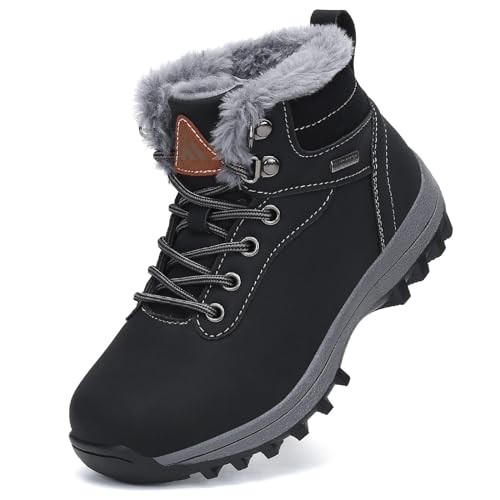 Mishansha Winterschuhe Jungen Winterstiefel Mädchen Kinderschuhe Schneeschuhe Kinder Wasserdicht Winter Wanderschuhe Gefüttert Winterboots Schwarz,Gr.24 von Mishansha