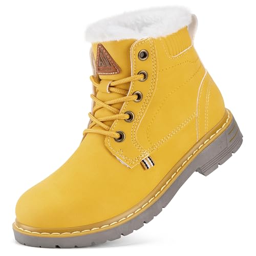 Mishansha Winterschuhe Kinder Warme Stiefeletten Gefüttert Winterstiefel Wasserdichte Jungen Mädchen Schneestiefel Rutschfeste Gelb 34 EU von Mishansha