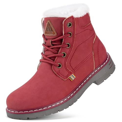 Mishansha Winterschuhe Kinder Warme Stiefeletten Gefüttert Winterstiefel Wasserdichte Jungen Mädchen Schneestiefel Rutschfeste Rot 34 EU von Mishansha