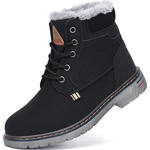 Mishansha Winterschuhe Kinder Wasserdicht Winterstiefel Jungen Warm Gefüttert Stiefel Mädchen, Schwarz 31 von Mishansha
