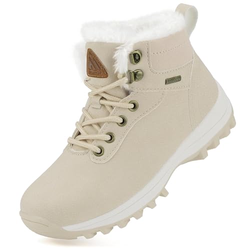 Mishansha Winterschuhe Mädchen Winterstiefel Jungen Kinderschuhe Schneestiefel Kinder Winterboots Wanderstiefel Outdoor Rutschfest Kinderstiefel Beige,Gr.26 von Mishansha