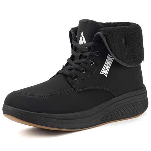 Mishansha Winterschuhe Damen Gefüttert Wasserdicht Keilabsatzschuhe Frauen Warme Ankle Boots mit Plateau Schwarz 39 von Mishansha