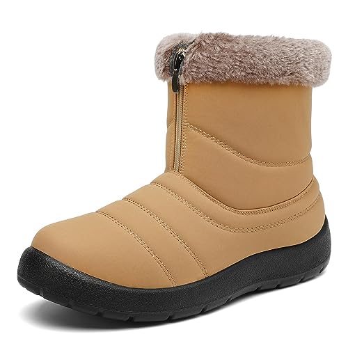 Mishansha Winterstiefel Damen Wärme Winterschuhe Bequem Winter Schneestiefel Wasserdicht Winterboots für Frauen, Haferbraun, 38EU von Mishansha