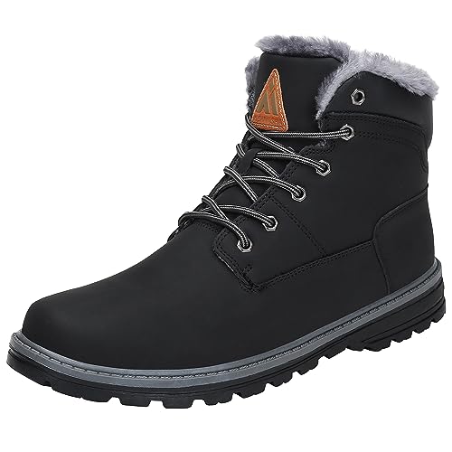 Mishansha Winterstiefel Herren Kurzschaft Stiefel Warm Gefüttert Boots Männer Winterschuhe rutschfest Outdoor Stiefel Schwarz Gr.47 EU von Mishansha