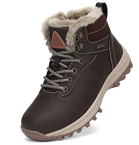 Mishansha Winterstiefel Jungen Winterschuhe Wasserdicht Winterboots Outdoor rutschfest Trekking Wanderschuhe Braun Gr.24 von Mishansha