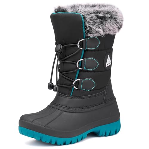 Mishansha Winterstiefel Mädchen Wasserdichte Schneestiefel Kinder Winterschuhe Jungen Schneeboots Rutschfest Winterboots Kinderstiefel Schwarz Blau,Gr.33 von Mishansha