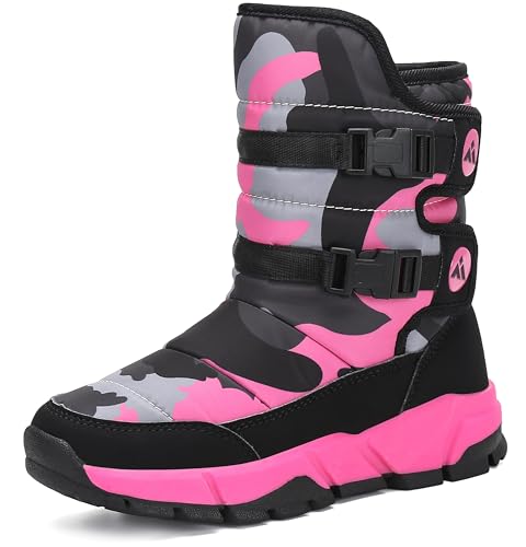 Mishansha Winterstiefel für Mädchen Stiefel Warm Gefütterte Schneestiefel Wasserdicht Winterschuhe Outdoor Kinder Snowboots Schwarz Pink 33 von Mishansha