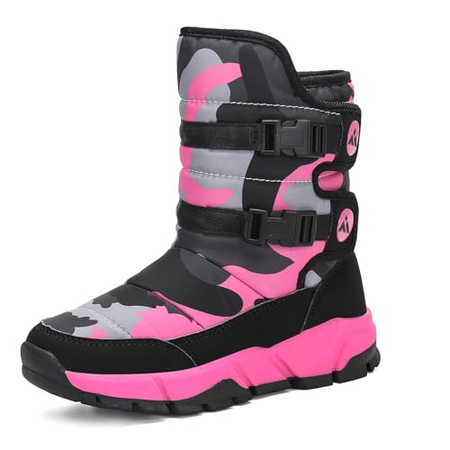 Mishansha Winterstiefelfür Mädchen Winterschuhe Warm Gefüttert Winterboots Outdoor rutschfeste Schneestiefel Kinder, Rose, 26 EU von Mishansha