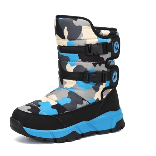 Mishansha Winterstiefelfür Mädchen Winterschuhe Warm Gefüttert Winterboots Outdoor rutschfeste Schneestiefel Kinder, Schwarz Blau, 37 EU von Mishansha