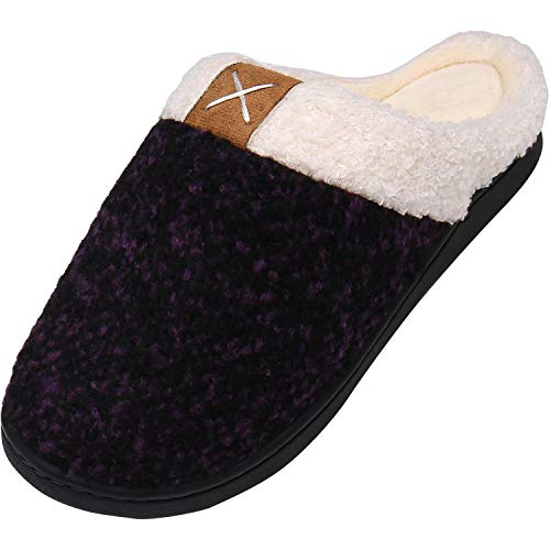 Winter Warm Bequeme Pantoffeln für Mann Frau rutschfeste Gummisohle Hüttenschuhe Unisex Erwachsener Elastischem Memory Schaum Gemütliche Hausschuhe, Violett 36/37 EU von Mishansha