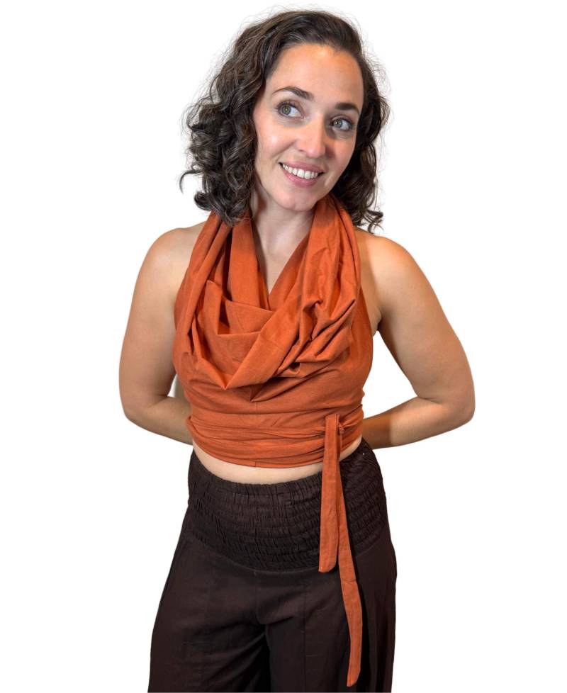 Crop Top Mit Kapuze Dehnbares Baumwoll Tie - Mishu von MishuBoutique