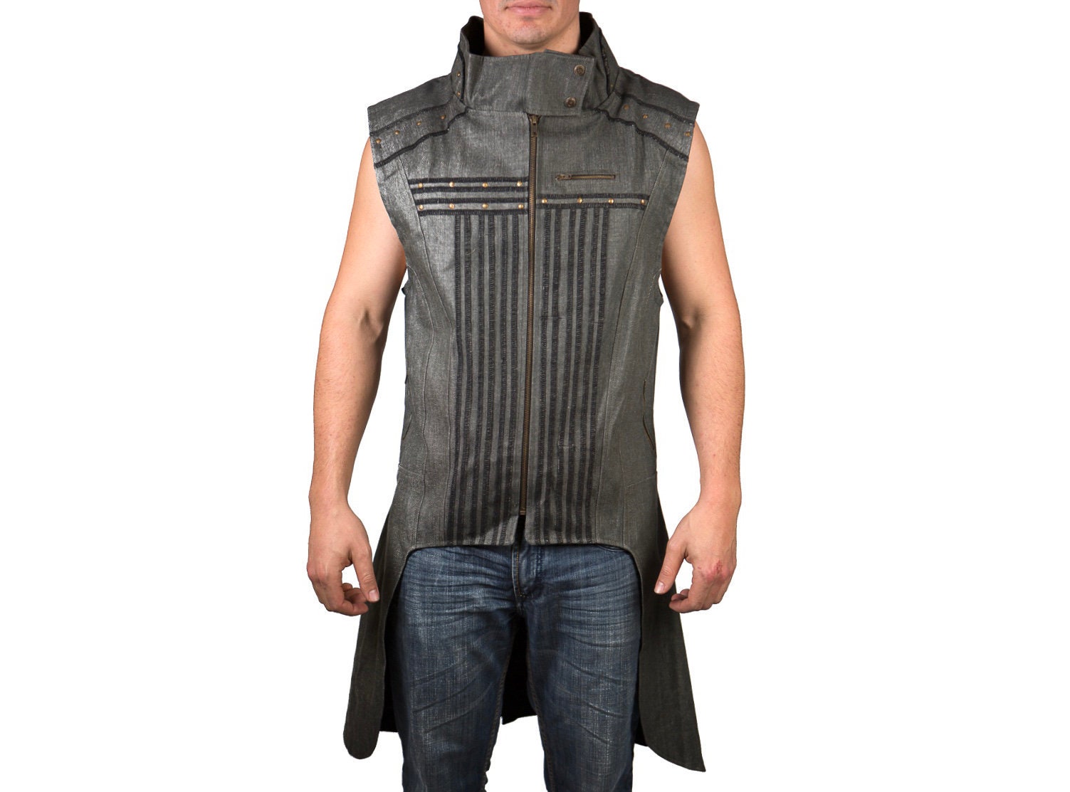 Cyber Hexenmeister Tailcoat - Mishu ~ Steampunk Ärmelloser , Ödland Kleidung Denim Industrial Goth von MishuBoutique