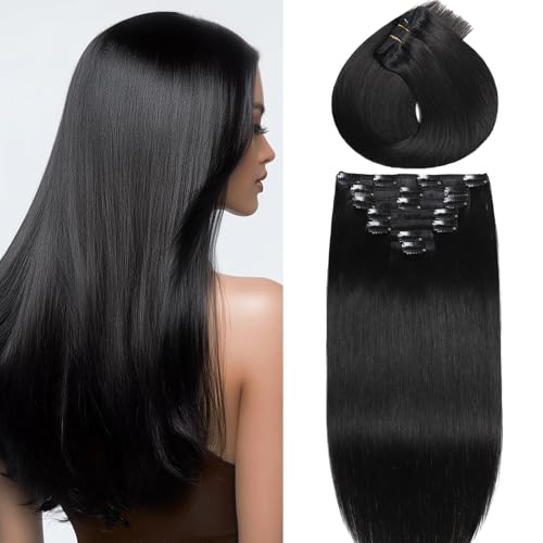 Miskoey Clip-in-Haarverlängerung, Remy-Echthaar, Clip-in-Extensions für Damen, 45,7 cm, Naturschwarz, 1B Naturschwarz Miskoey Clip-in-Haarverlängerung, Remy-Echthaar, Clip-in-Extensions für Damen, 45,7 cm, Naturschwarz, 1B Naturschwarz von Miskoey