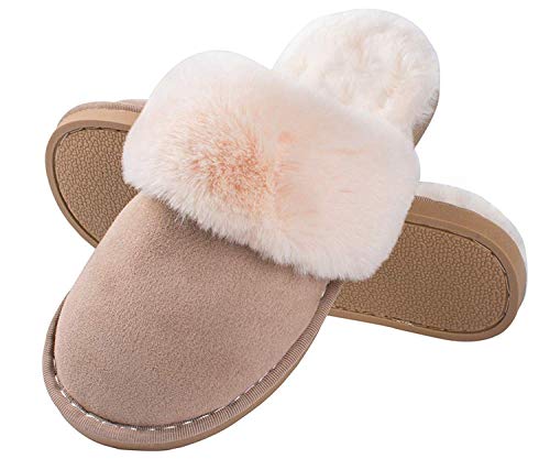 Lastia Damen Hausschuhe Winter Warm Faux Pelz Slipper Weiche Flache Plüsch Pantoffel Rutschfeste Outdoor/Indoor- 38.5/40 EU, Etikettgröße: 280 (42-43), Hellbraun 6 von Misolin