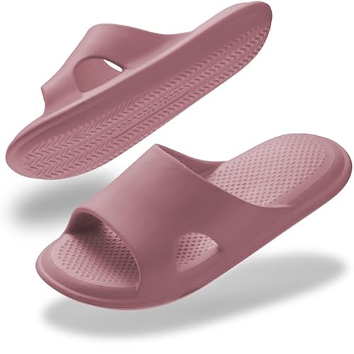 Misolin Badelatschen Damen Herren Badeschuhe Cozislides Wolke Hausschuhe Super Weich rutschfest Schlappen Cozy Cloudyzzz Pantoletten Sommer Quick Drying Shower Slides,Rotbraun W12(42-43 EU) von Misolin