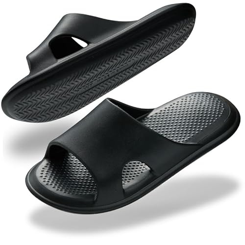 Misolin Badelatschen Damen Herren Badeschuhe Cozislides Wolke Hausschuhe Super Weich rutschfest Schlappen Cozy Cloudyzzz Pantoletten Sommer Quick Drying Shower Slides,Schwarz W12(42-43 EU) von Misolin