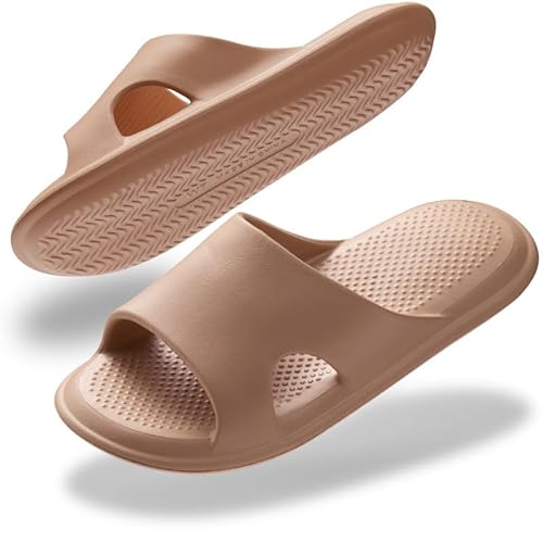 Misolin Badelatschen Damen Herren Badeschuhe Cozislides Wolke Hausschuhe Super Weich rutschfest Schlappen Cozy Cloudyzzz Pantoletten Sommer Quick Drying Shower Slides,Braun W12(42-43 EU) von Misolin