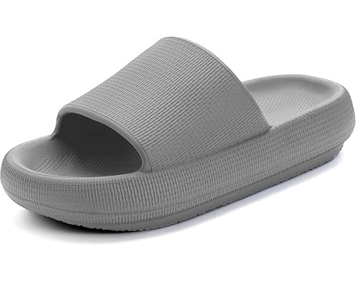 Misolin Badeschuhe Damen Herren Original Hausschuhe Cozislides Wolke Schlappen Super Weich rutschfest Badelatschen Sommer Pantoletten Cozy Cloudyzzz Slides Indoor/Outdoor,Grau 37/38 EU von Misolin