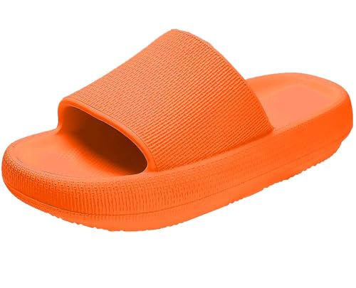 Misolin Badeschuhe Damen Herren Original Hausschuhe Cozislides Wolke Schlappen Super Weich rutschfest Badelatschen Sommer Pantoletten Cozy Cloud Slides Indoor/Outdoor,Orange 37/38 EU von Misolin