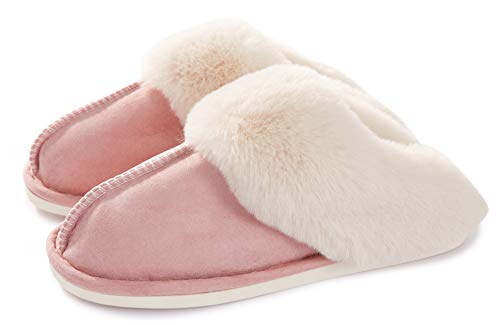 Misolin Damen Hausschuhe Winter Warm Faux Pelz Slipper Weiche Flache Plüsch Pantoffeln rutschfeste Outdoor/Indoor -38.5/40 EU, Etikettgröße: 280 (42-43), Rosa von Misolin