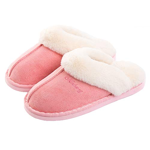 Misolin Damen Herren Hausschuhe Winter Warm Faux Pelz Slipper Weiche Flache Plüsch Pantoffeln rutschfeste Outdoor/Indoor, Rosa, 38.5/40 EU, M, 280 von Misolin