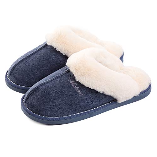 Misolin Damen Herren Hausschuhe Winter Warme Faux Pelz Slippers Weiche Flache Plüsch Pantoffeln Rutschfeste Outdoor/Indoor - mit super Qualität, Blau, 42.5/44 EU,XL, 300 von Misolin