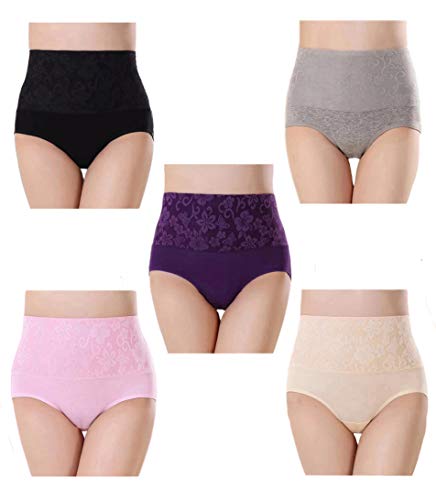 Misolin Damen Slips Baumwolle Panties Hoher Taille Unterhosen Taillenslip Gemütlich Unterwäsche Mehrfarbiger 5er Pack Tag 2XL (EU 40-42) von Misolin