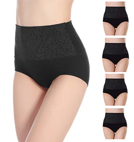 Misolin Damen Slips Baumwolle Panties Hoher Taille Unterhosen Taillenslip Gemütlich Unterwäsche Schwarz 4er Pack Tag 3XL (EU 44-46) von Misolin