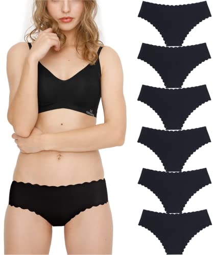 Misolin Damen Slips Nahtlos Unterwäsche Bikinis Taillenslips Seamless Unsichtbare Dehnbare Bequeme Panties Hipsters 3/6 Pack,Schwarz 34-36 von Misolin