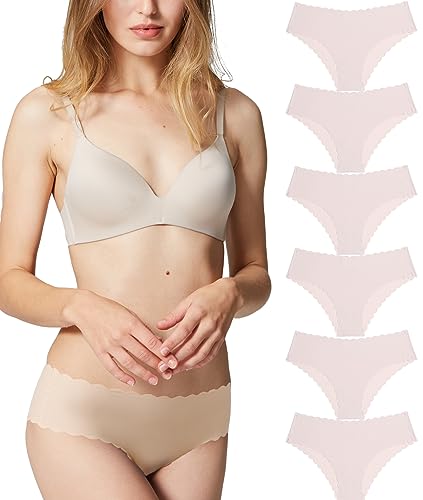 Misolin Damen Slips Nahtlos Unterwäsche Bikinis Taillenslips Seamless Unsichtbare Dehnbare Bequeme Panties Hipsters 6 Pack,Beige S von Misolin