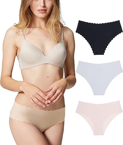 Misolin Damen Slips Nahtlos Unterwäsche Bikinis Taillenslips Seamless Unsichtbare Dehnbare Bequeme Panties Hipsters 6 Pack,Schwarz/Beige/Weiß S von Misolin