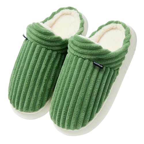 Misolin Hausschuhe Damen Herren Winter Wärme Kordsamt With Memory Foam Weiche Plüsch Slippers Bequem Rutschfeste Pantoffeln Indoor Outdoor, Pfauengrün-3, 290(42-43.5 EU) von Misolin
