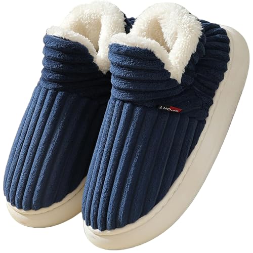 Misolin Hausschuhe Damen Winter Wärme Pantoffeln Herren With Memory Foam Kordsamt Voll Plüsch Weiche Geschlossen Baumwolleschuhe Antirutsch Bequeme Outdoor/Indoor,Blau 270(EU38-39) von Misolin