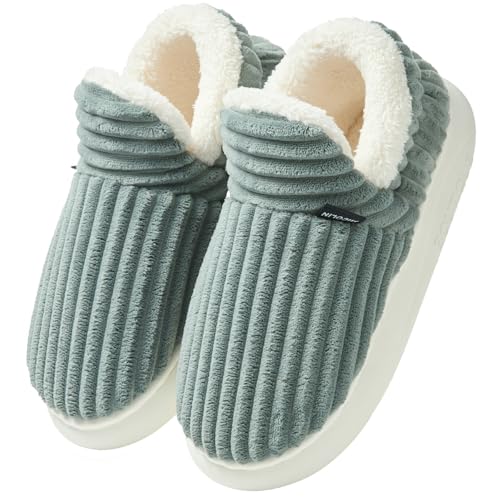 Misolin Hausschuhe Damen Winter Wärme Pantoffeln Herren With Memory Foam Kordsamt Voll Plüsch Weiche Geschlossen Baumwolleschuhe Antirutsch Bequeme Outdoor/Indoor,Graugrün 280(EU40-41) von Misolin