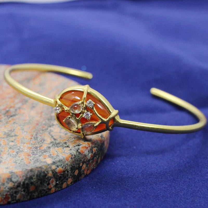 Rot Sardonyx Wrap Draht Armreif, Messing Verstellbar Edelstein Armreif Manschette, Zitronenquarz Handgelenk Armreif von MisomaSantiago