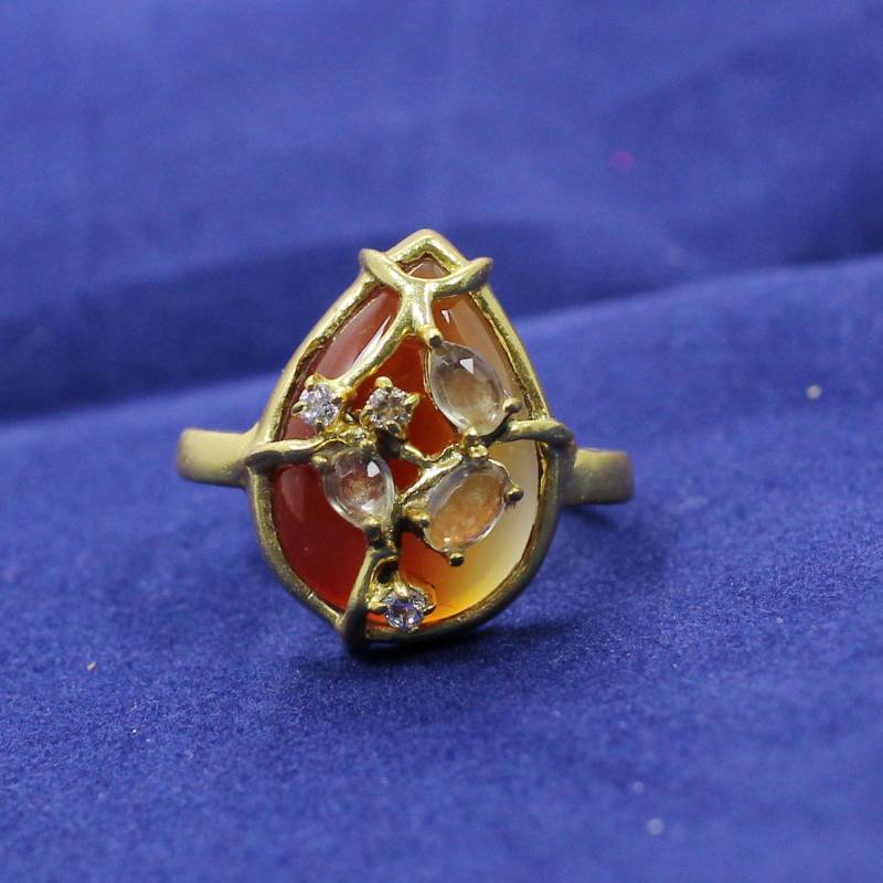 Rot Sardonyx Gold Ring - Birnchen Draht Gewickelt Handgemachter Cz Edelstein Zitronenquarz Boho Verlobungsring von MisomaSantiago