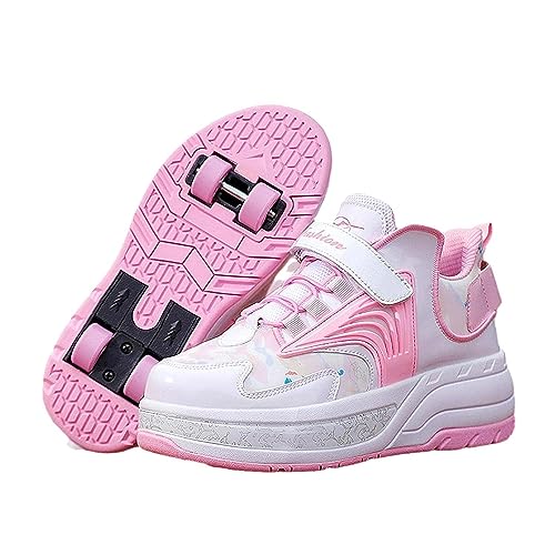 Schuhe Mit Rollen Versenkbarer Technischer Skateboardschuhe Sport Schuhe Kinder Rollschuhe Outdoor Turnschuhe Für Mädchen Jungen,Pink-32 EU von Misorat