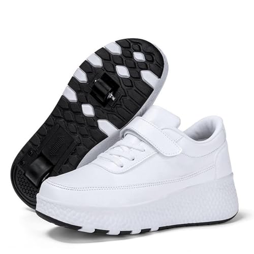 Schuhe Mit Rollen Versenkbarer Technischer Skateboardschuhe Sport Schuhe Kinder Rollschuhe Outdoor Turnschuhe Jungen und Mädchen 2 Rollschuhe,White-43 EU von Misorat
