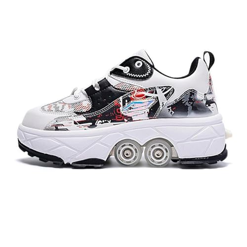 Schuhe Mit Rollen Versenkbarer Technischer Skateboardschuhe Sport Schuhe Kinder Rollschuhe Outdoor Turnschuhe Jungen und Mädchen 4 Rollschuhe, Black and red-37EU von Misorat