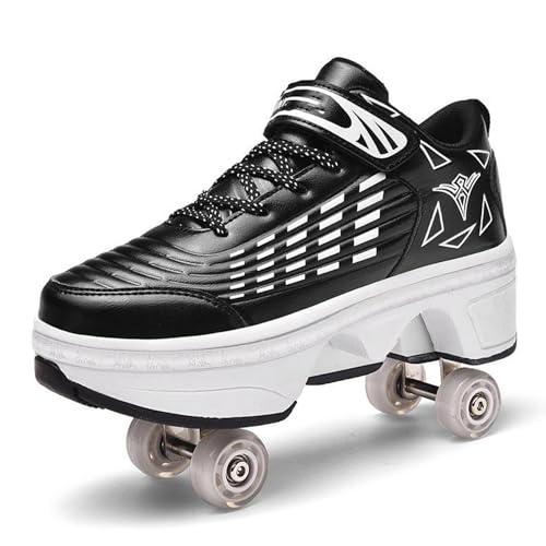 Schuhe Mit Rollen Versenkbarer Technischer Skateboardschuhe Sport Schuhe Kinder Rollschuhe Outdoor Turnschuhe Jungen und Mädchen 4 Rollschuhe, black-43EU von Misorat