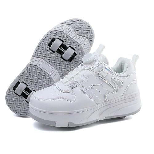 Schuhe Mit Rollen Versenkbarer Technischer Skateboardschuhe Sport Schuhe Kinder Rollschuhe Outdoor Turnschuhe Jungen und Mädchen 4 Rollschuhe,Gray-34EU von Misorat