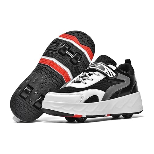 Schuhe mit Rollen 2-in-1-Rollschuhe, Kinderschuhe, Skateboard-Schuhe, Turnschuhe, 4-Rad-Rollschuhe, Laufschuhe, verstecktes Hinterrad,Black-32 EU von Misorat
