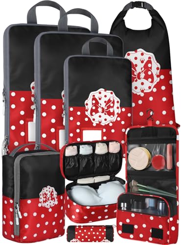 Miss Adola 8er-Set Kompressions-Verpackungswürfel für Reisegepäck, Organizer, Taschen für Koffer, niedlich, wasserdicht, leicht, Urlaubszubehör, erweiterbare Organizer für Mädchen, Damen, Herren, rote von Miss Adola