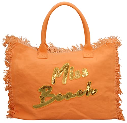 Miss Beach - Große XXL Badetasche mit Reißverschluss - Strandtasche - Picknick-Tasche aus Canvas (Orange) von Miss Beach